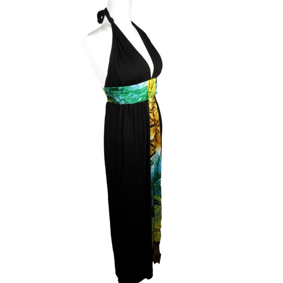 Saks Fifth Ave Black Halter Tie Silk Contrast Flowy Maxi Dress Size Small - Picture 9 of 9